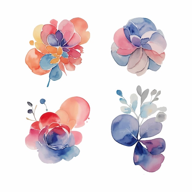 abstract colorful watercolor flower collection