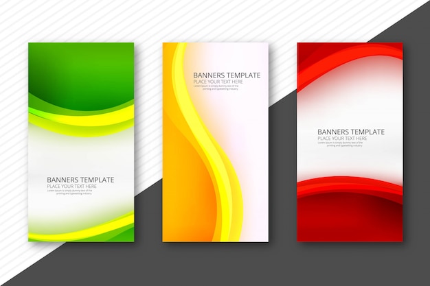 Abstract colorful wavy banners set web template design