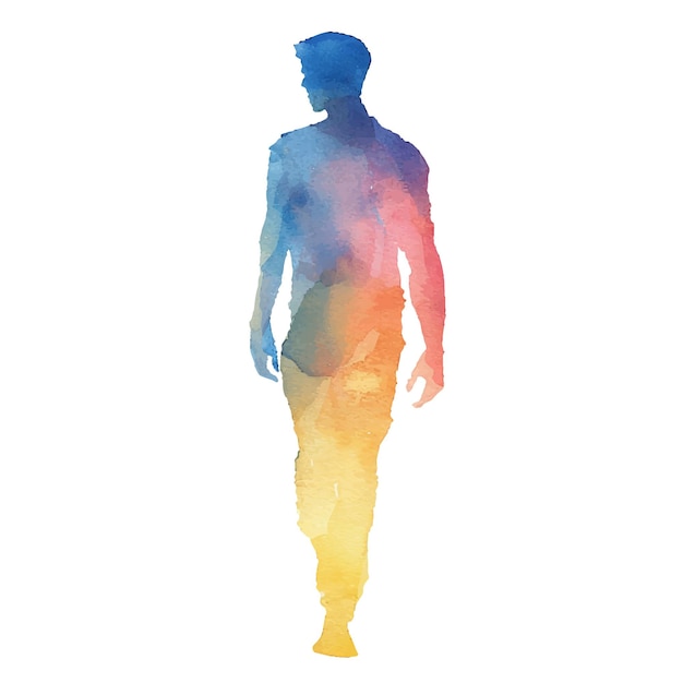 abstract colour silhouette of man vector illustration in watercolour style