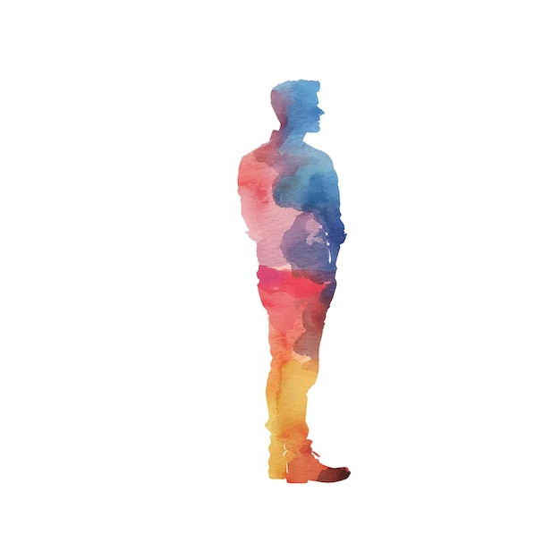 abstract colour silhouette of man vector illustration in watercolour style