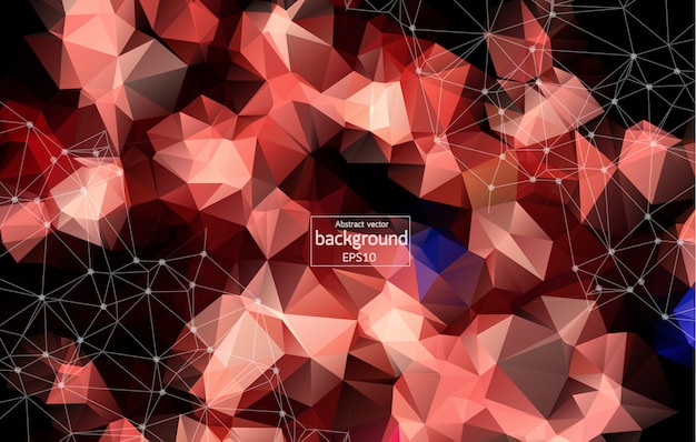 Abstract connected dots on bright red background