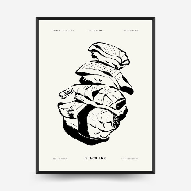 Abstract contemporary mid century modern ink boho poster template