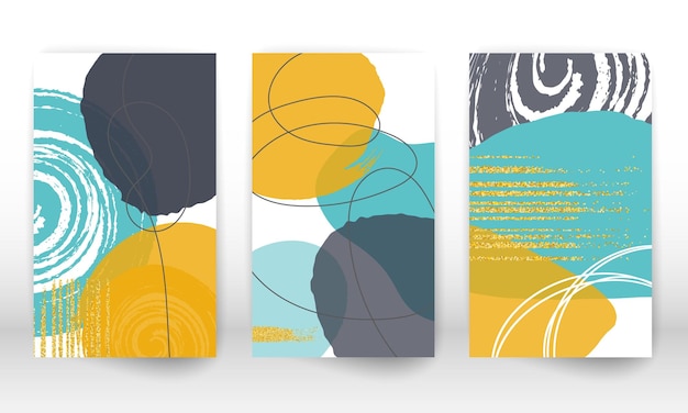 Abstract cover template Set of geometric shapes and lines Imitation watercolor painting texture brochure design Minimalist hand painted shapes and gold particles