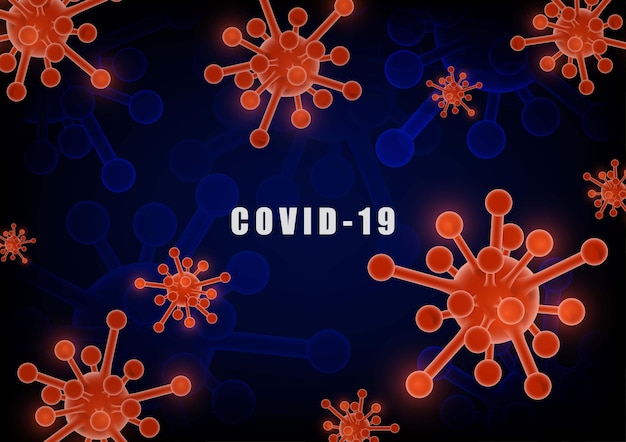 Abstract COVID19 virus style of futuristic blue contrast by red viruses