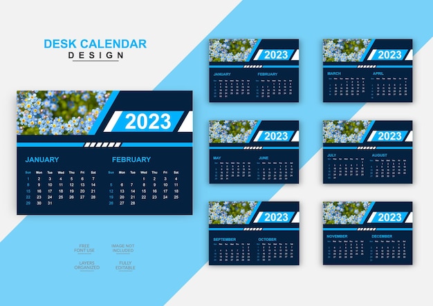 Abstract creative 2023 6page desk calendar design set vector template.