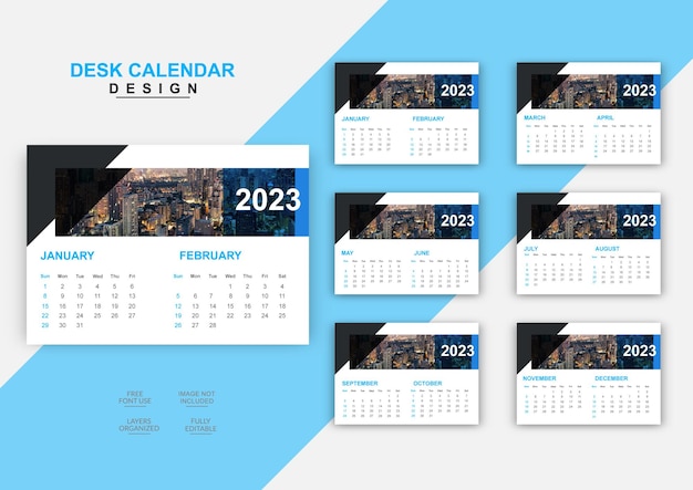 Abstract creative 2023 6page desk calendar design set vector template.