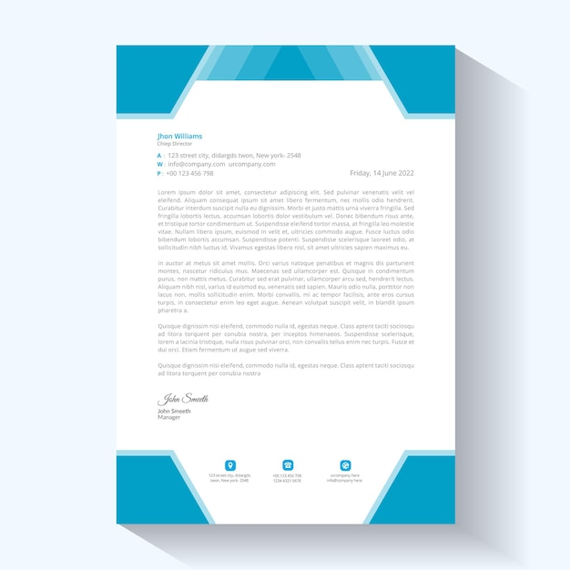 Abstract creative blue business letterhead design template