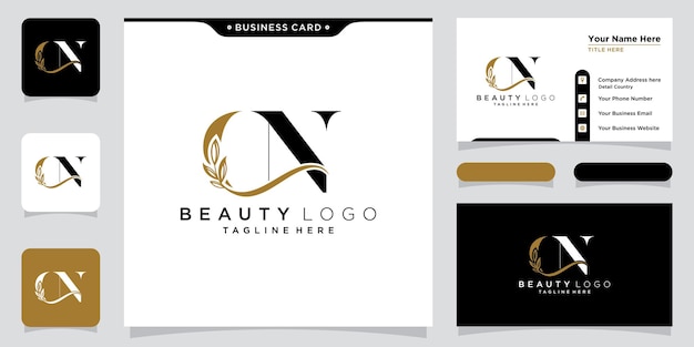 Abstract creative letter CN logo design vector with business card design