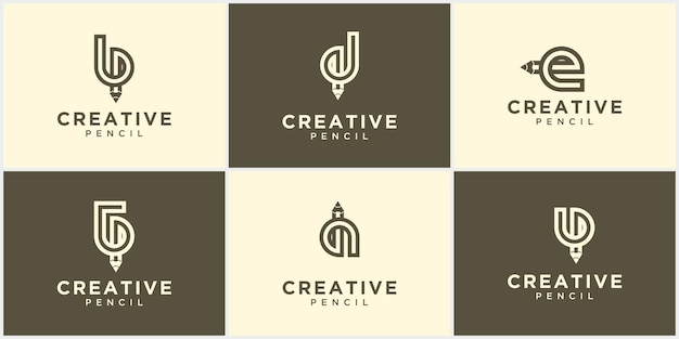 Abstract creative pencil symbol logo collection. Vector logo design. Pencil mark pencil logo design with play button shape