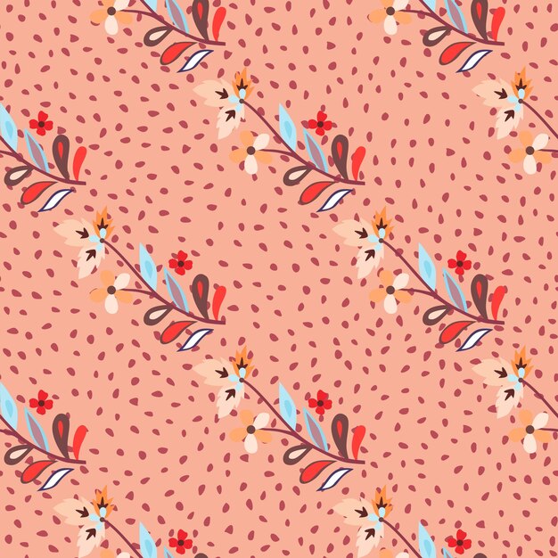 Abstract cute leaves and flower seamless pattern Beautiful floral wallpaper Cute plants endless backdrop