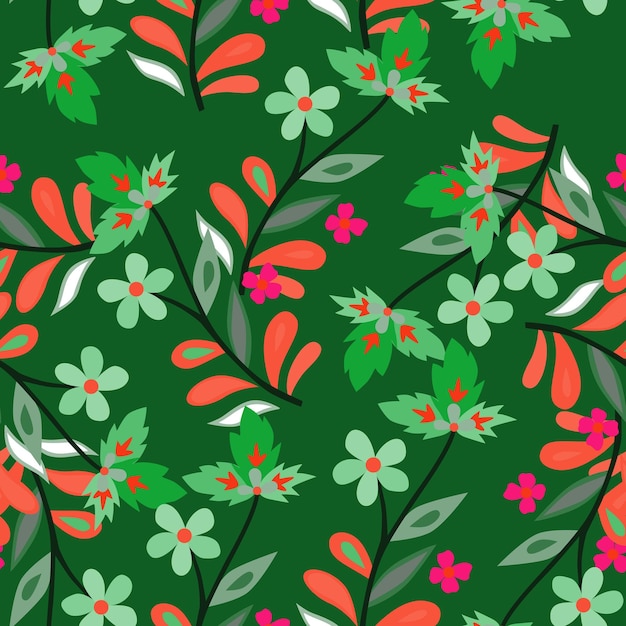 Abstract cute leaves and flower seamless pattern Beautiful floral wallpaper Cute plants endless backdrop