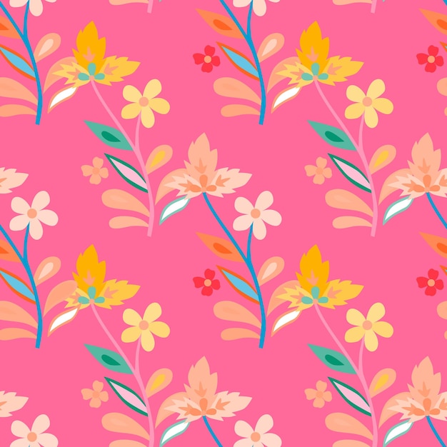 Abstract cute leaves and flower seamless pattern Beautiful floral wallpaper Cute plants endless backdrop