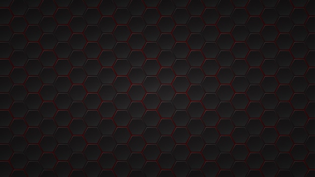 Abstract dark background of black hexagon tiles with red gaps between them