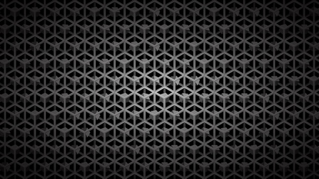 Abstract dark background of isometric grid with cubes in shades of black and gray colors.