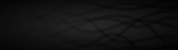 Abstract dark background of wavy intertwining lines in black and gray colors