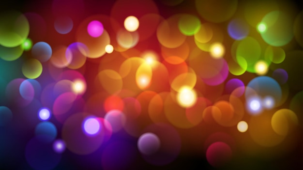 Abstract dark background with bokeh effects in various colors