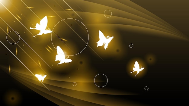 Abstract Dark Background With Butterflies Insects Glow Light Shine Flashes Vector Design Style