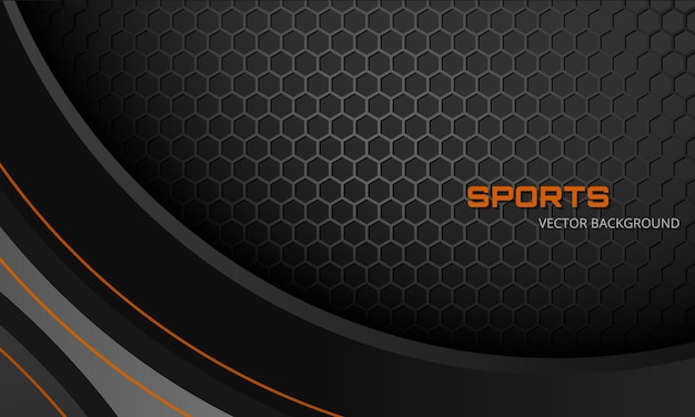 Vector abstract dark gray sports background with hexagon carbon fiber and orange lines