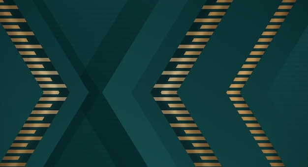 Abstract Dark Green Background with Gold Line Arrow Direction Geometric Triangle Modern Futuristic