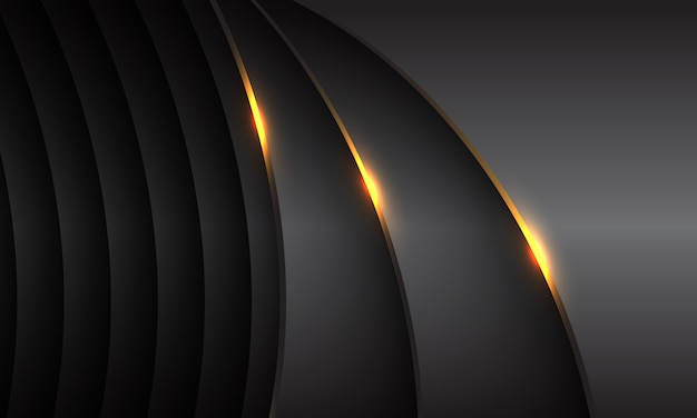 Abstract dark grey metallic curve overlap gold light design modern luxury futuristic background.