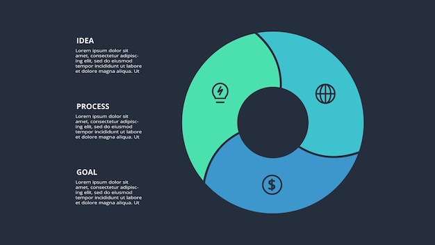 Abstract dark infographic with 6 elements template for web on a black background business presentation