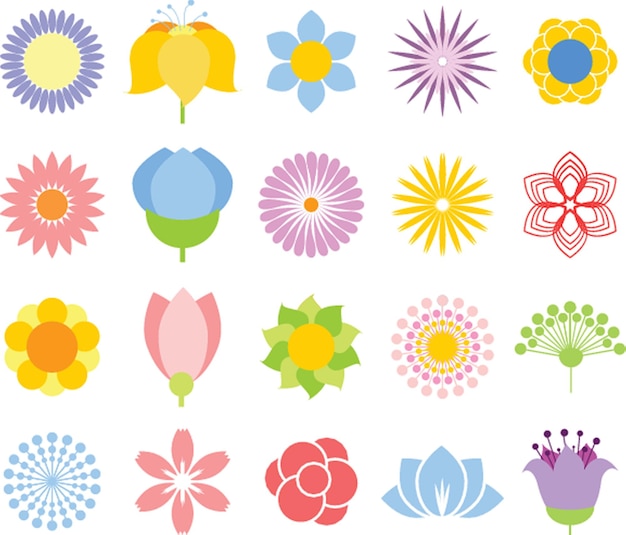 Abstract decorative flower icons Design elementsset Vector art