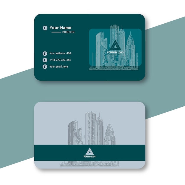 Vector abstract deep green gray architectural business card design