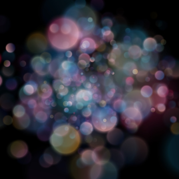 Vector abstract defocused circular color bokeh on dark background. 