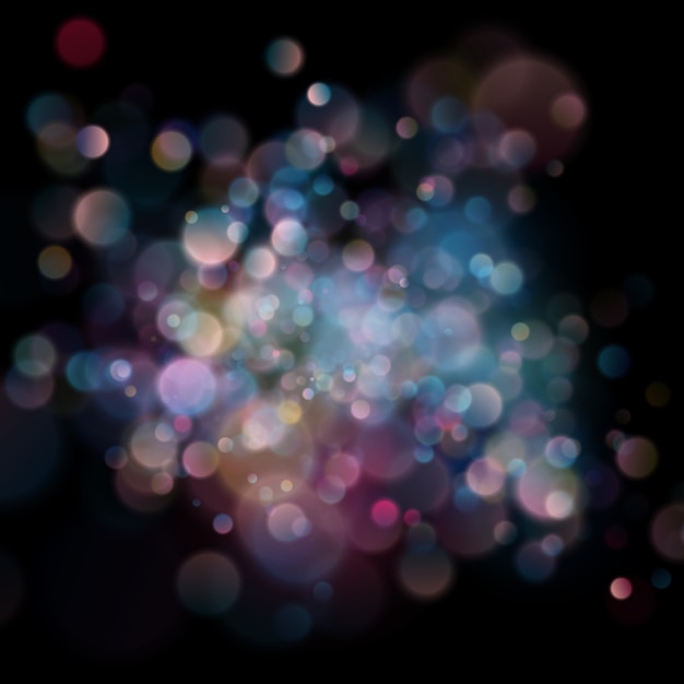 Abstract defocused circular color bokeh on dark background. 