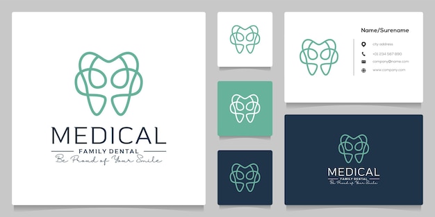 Abstract Dental Medical care Logo Design line art style with business card