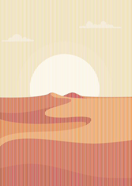 Vector abstract desert and big sun with vertical art technique