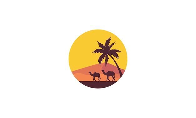 Abstract desert with camel coconut trees logo symbol vector icon illustration graphic design