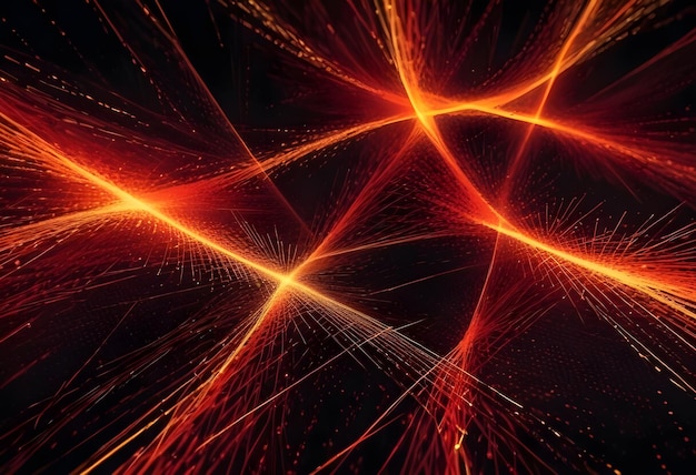 Vector abstract design with a series of glowing red lines and sparks on a black background