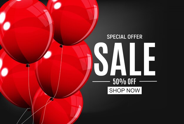 Abstract Designs Sale Banner Template with Balloons. Illustration