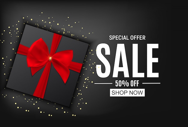 Abstract Designs Sale Banner Template with Gift Box Illustration