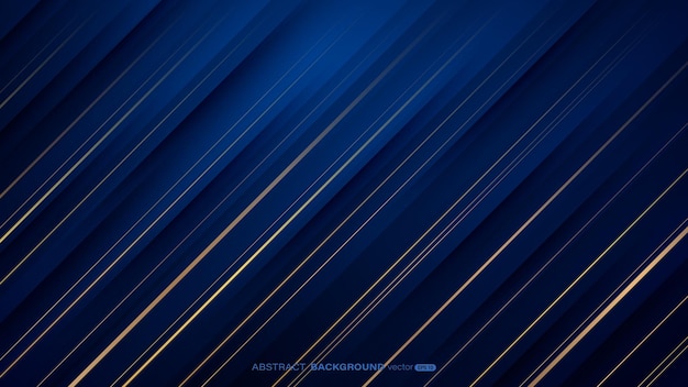 Abstract diagonal gold line striped with light shining on dark blue background