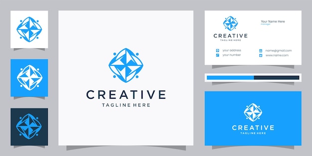 Abstract diamond logo design with business card