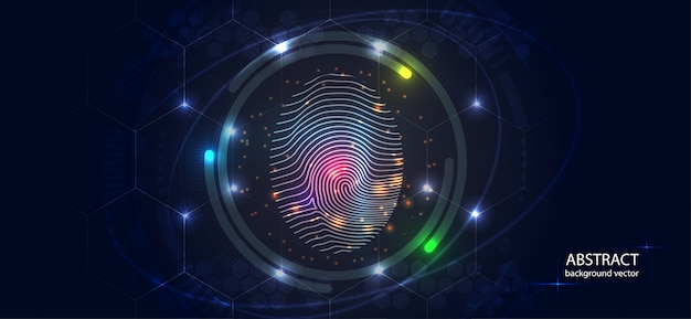 Abstract digital conceptual Fingerprint technology security background.