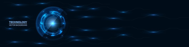 Abstract digital hud gui ui technology glowing blue circuit board wide banner