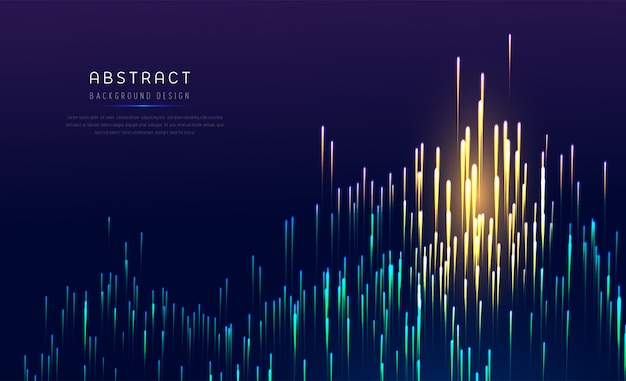 Abstract digital neon lines of glowing particles. Ton of light effect.