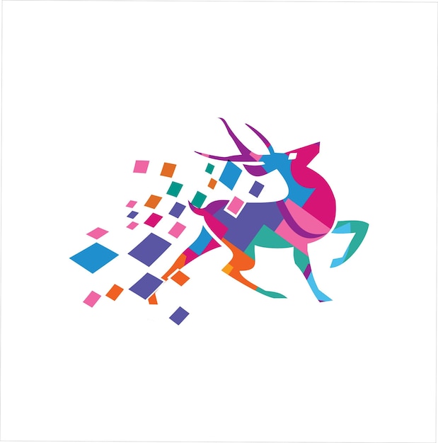 Abstract Digital Pixel deer logo icon colorful design vector illustration