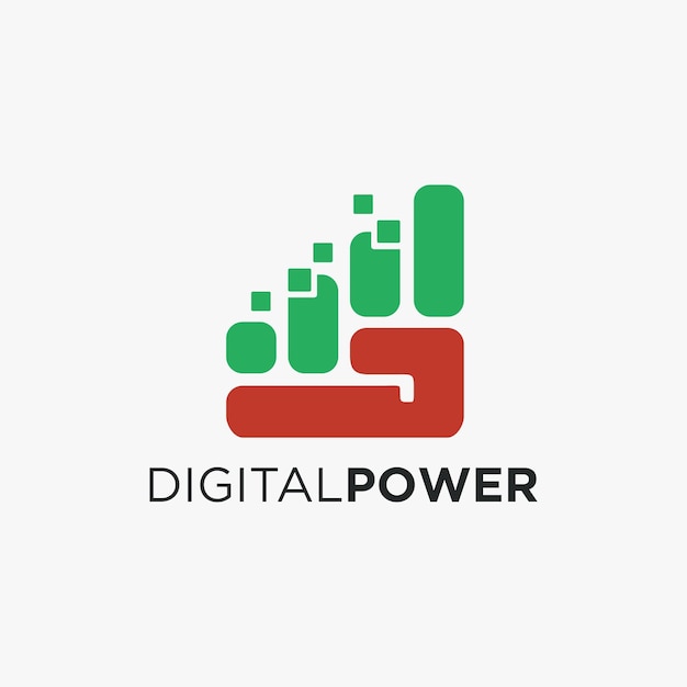 Abstract digital power logo with fist rising hand pixel data vector template on white background