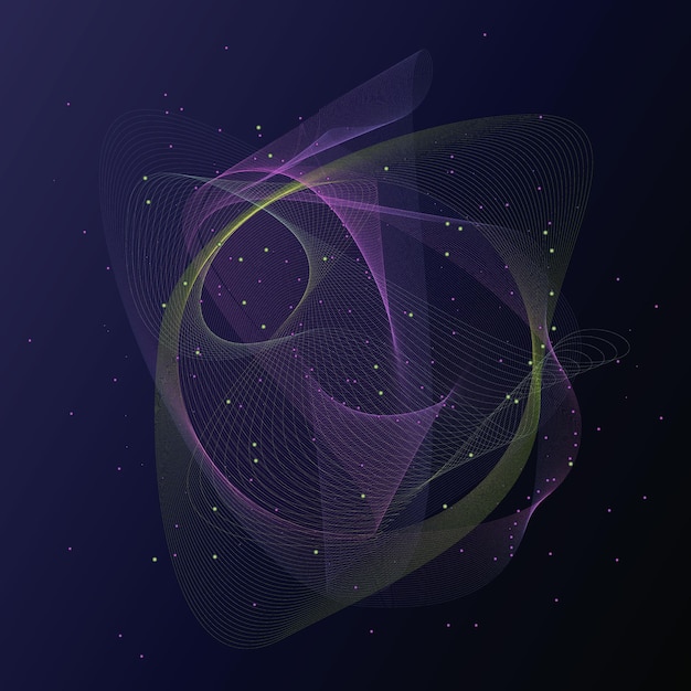 Abstract digital vector background. Dot wave lines shape, light yellow and purple gradient particles