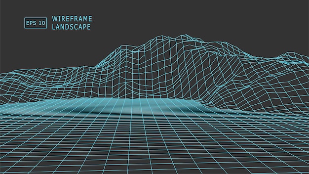 Abstract digital vector landscape background Wireframe terrain polygon landscape design EPS 10 Blue grid