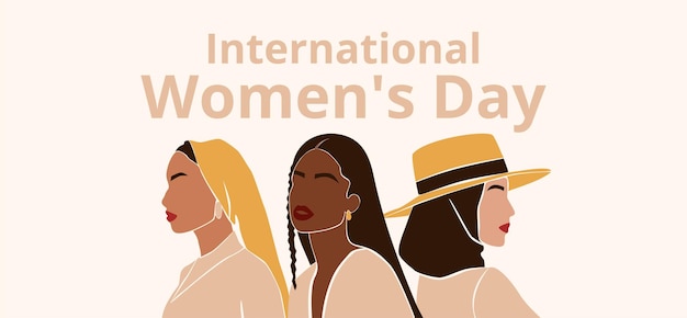 Abstract diverse women portraits Happy International Womens Day bannerVector illustration