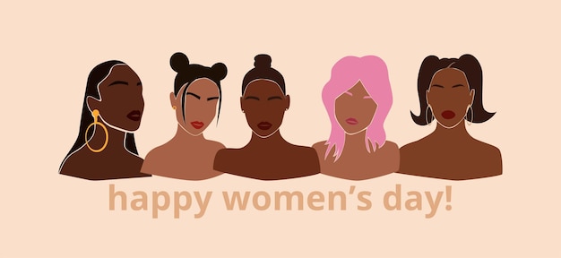 Abstract diverse women portraitsHappy International Womens Day bannerVector illustration