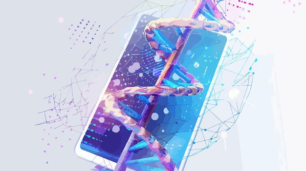 Vector abstract dna helix background on tablet screen