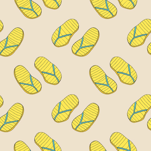 Abstract doodle rubber sandals for a beach or pool seamless pattern. Summer shoes background.