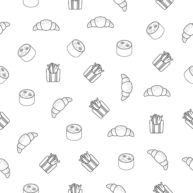 Abstract Doodle Seamless Pattern Hand Drawn Fast Food Elements Tacos Pizza Barbecue Donut Burrito