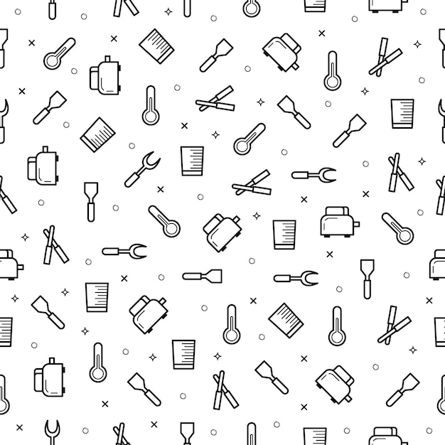 Abstract Doodle Seamless Pattern Kitchen Utensils Background Decoration Vector Design Style